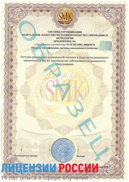 Образец сертификата соответствия (приложение) Челябинск Сертификат ISO 13485